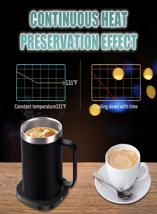 WOOLALA Smart Coffee Mug Warmer & Mug Set with Auto-Off Self-Heating Mug for Coffee Tea Milk Temperature Control Cup Warmer for Desk Home Office Use 304 Stainless Steel 11oz - Image 3